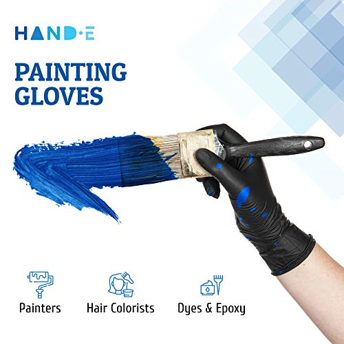 Hand-E Disposable Black Nitrile Gloves Medium - 200 Count - Heavy Duty 5 mil Thick Industrial Grade - Powder Free, Latex Free, Textured Grip, Extra Length Cuff - BBQ, Hot Food Prep, Cleaning