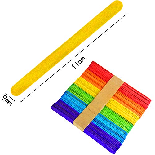 Jyongmer 200 PCS 4-1/2 Length Colorful Craft Sticks Wooden Popsicle Sticks Natural Wooden Treat Sticks Good for Children Education, DIY Craft Creative Designs.(6 Different Colors)