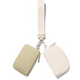 Viverte Mini Zip Around Keychain Wristlet Wallets Small Portable Dual Pounch Wristlet Detachable Coin Purse Pocket Gifts for Women Travel Sports Outdoors(Khaki+Cream White)