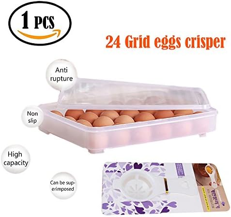 Kitchen Egg Keeper and Refrigerator Storage Container Tray: Carrier Holds 24 Eggs,Stackable Refrigerator Egg Storage With Lid And 1 Egg white separator egg white filter Egg Sieve (24)
