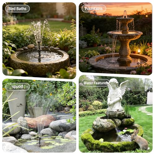 POPOSOAP 8W Solar Bird Bath Fountain Pump, Solar Pond Pump with 8 Nozzles, 4ft Tube, Low-Water Protection, Filter Sponges, Adjustable Bracket for Garden Pond, Bird Bath & DIY Water Features