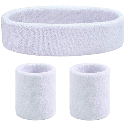 Favofit Headband/Wristbands for Women Men Girls Boys for Gym Workout & Yoga, 3 Piece Set, Super Comfy Sports Sweatbands for Football Baseball Basketball Soccer Tennis, Sweat Out of Your Eyes & Wrists