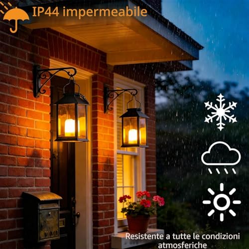 Yowin Lanterne da Esterno 2 Pezzi Lanterna Solare da Giardino con Candele Tremolante, Lampada Solari da Appendere Impermeabile Lampade da Tavolo per Arredo Giardino Terrazzo Balconi Decorazioni
