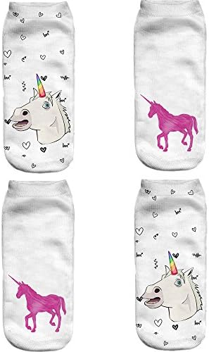 White Funny Cute Unicorn Ankle Socks for Girls Crazy Animal 3d Print Cartoon Pack of 2 Pair