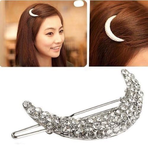 Bridal Wedding Jewelry Small Moon Style Full Crystal Rhinestone Hair Barrettes - Wedding Barrette - Hair Pin - Hair Clip - Bridal Hair Piece - Wedding Hair Accessories for Women - Wedding Hair Piece for Brides or Bridesmaids - Prom Hair Accessory