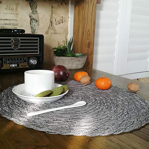 Topotdor Round Placemats Heat-Resistant Stain Resistant Anti-Skid Washable Polyproplene Table Mats Placemats (Braided-Gray, Set of 4)