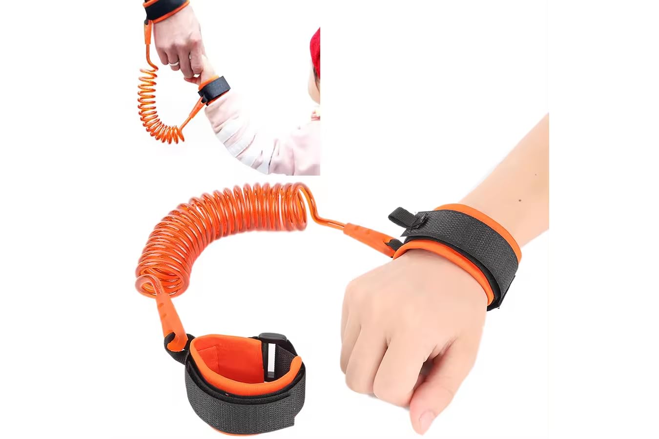 KAV Baby Anti-Lost Belt, Kids Safty Walking Hand Belt - 360 Degree Rotating Steel Cuff - Wrist Link Bungee Leash Safety Harness for Toddler - Travelling Helper - Pack of 2 (Orange)