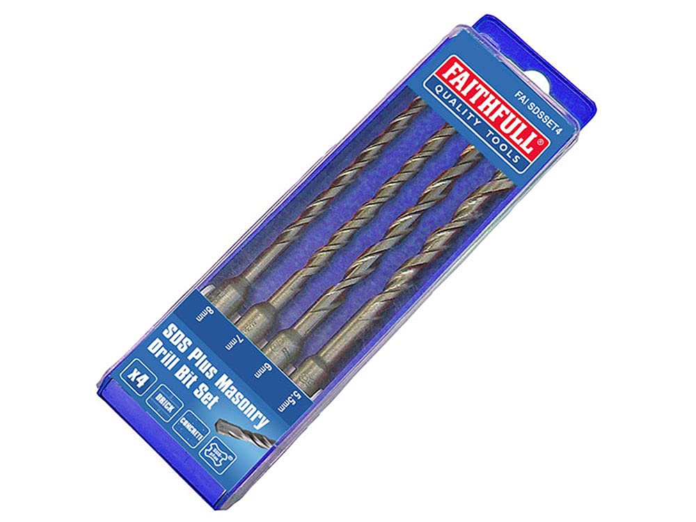 Faithfull FAISDSSET4 SDS Masonry Drill Bit Set 4 Piece 5.5, 6, 7, 8mm, Concrete, Hard Stone and Brick