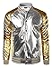 Coofandy Mens Metallic Nightclub Styles Zip Up Varsity Raglan Baseball Bomber Jacket,Silver(button Type),Large