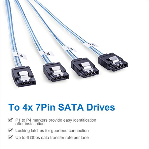 ipolex Mini SAS 36Pin (SFF-8087) Male to 4 SATA 7Pin female Cable - Interal Forward Breakout Cable - 1m (3.3ft) - Thumbnail 2