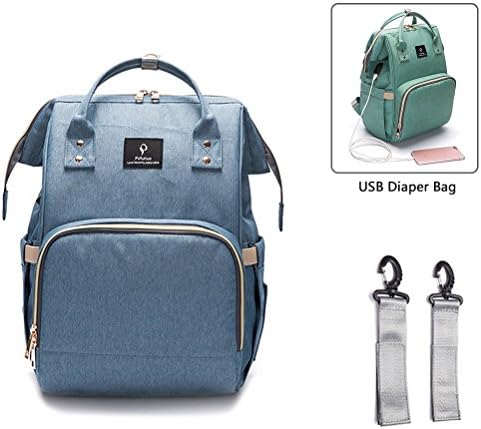 Nappy Changing Backpack with USB Charging Port, YIMOJI Multi-Function Waterproof Baby Diaper Bag Mom and Dad Travel Backpack Nappy Bag with Stroller Straps, Insulated Pockets (Blue2)