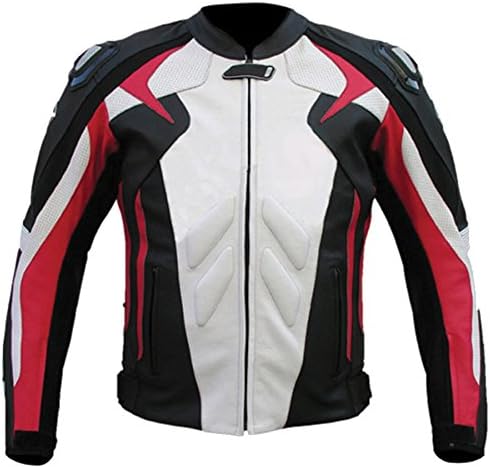 Sleekhides Men's Genuine Leather Red n White Motorbike Jacket Cow Black Large