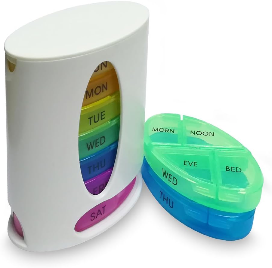 Weekly Pill Organizer Tower Pill Box 7 Days Weekly Pill Organiser 4 Times Daily - Morning, Noon, Evening, and Bedtime