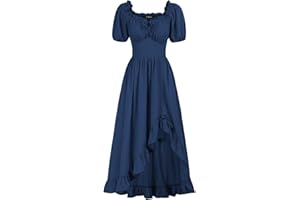 Scarlet Darkness Renaissance Dress Women Cottagecore Corset Dress Ruffle Maxi Dress with Pockets