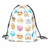 Cevinee™ Portable Gym Sack Pack Drawstring Backpack, Cute Emoji Daily Pull String Bag, Lovely Smile Face Kid's Shcool Bag - Diamond Emoji,White