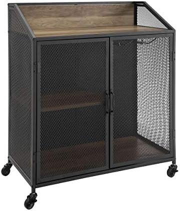 Offex 33" Urban Industrial Bar Cabinet with Mesh Doors - Rustic Oak