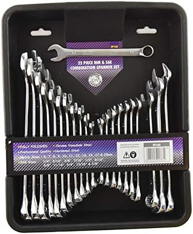 DrillMan 22pc Metric & Imperial AF SAE Combination Spanners Wrench 6-19mm & 1/4"-7/8"
