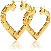 Gold Plated Hollow Heart Shape Bamboo Hoop Earings. 7 Different Sizes.