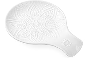 MIKIGEY Ceramic Spoon Rest, 7.48 Inches Spoon Holder for Kitchen Counter, Kitchen Accessories, Dishwasher Safe, White