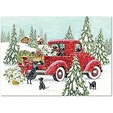 Punch Studio Red Truck Boxed Christmas Cards Set of 12 (50400), Multicolor