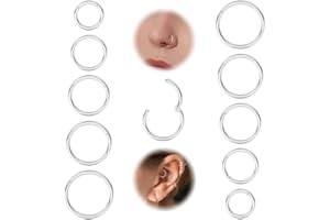 Thunaraz 10Pcs 16/18/20G Surgical Steel Hinged Clicker Segment Nose Rings Hoop Septum Nose Lip Ring Gold/Silver Sleeper Earri