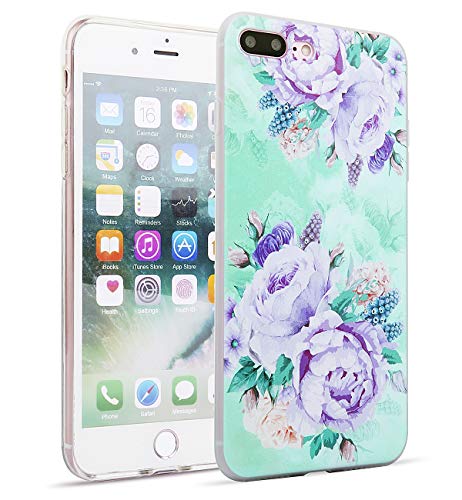 Flowers Phone Case for iPhone 7 Plus iPhone 8 Plus Watercolor Floral Pattern Clear Soft TPU Slim Flexible Shockproof Phone Cases for Women Girls [5.5