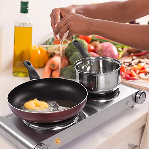 SUNAVO HP-06 Portable Electric Hot Plate hob Cooktop for Cooking, Double Electric Hotplate Burner 1800W Variable Temperature Controllers,Table Top Hot Plate Stainless Steel Scratch-Resistant,Silver