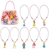8 Pack Princess Dress up Accessories Costume Necklace Kit Activity Gift Set Toys for Girls Princess Snow White Cinderella Ariel Belle Aurora Party Favors