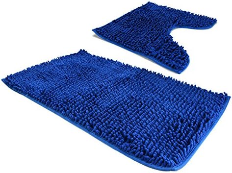 CHESEY Microfiber Bathroom Rugs Mat Set 2 Piece with Contour Toilet Mat Non Slip, Blue