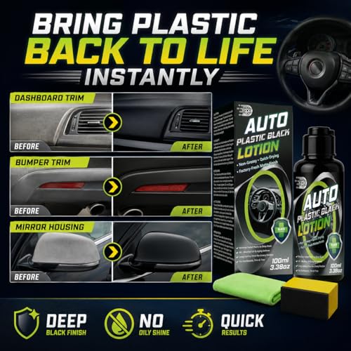 Inpumo Back to Black Trim Restorer, 100ml Car Plastic Restorer, Exterior and Interior Car Cleaning Kit, Restore Faded Plastic, Vinyl & Rubber, Resists Water, UV Rays, Dirt