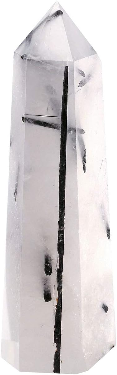 CrystalTears Natural Black Rutilated Quartz Self Standing Healing Crystal Point Wand Faceted Prism Wand 65-85mm Reiki Balancing