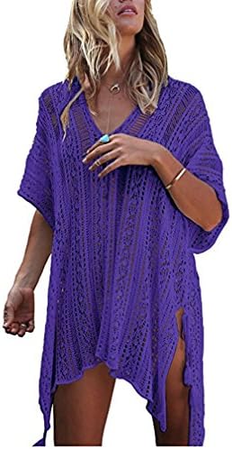LiY Women’s Bathing Suit Cover up Beach Bikini Swimsuit Swimwear Crochet Dress (Purple)