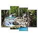 Cao Gen Decor Art-S48748 4 Panels Wall Art Tropical Beautiful Waterfall Prints Light Green Forest Natural Landscape Picture Canvas Paintings Creek Scenery Spring for Home Wall Decor Artwork