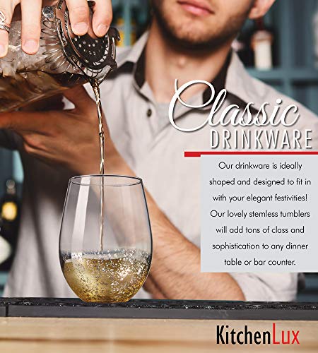 Gold Rimmed Stemless Wine Glasses, 18oz – Set of 6 Elegant Cocktail Tumblers – Premium Glass Drinking Cups – Deluxe Gift Pack - Dishwasher Safe – by Kitchen Lux - Thumbnail 4