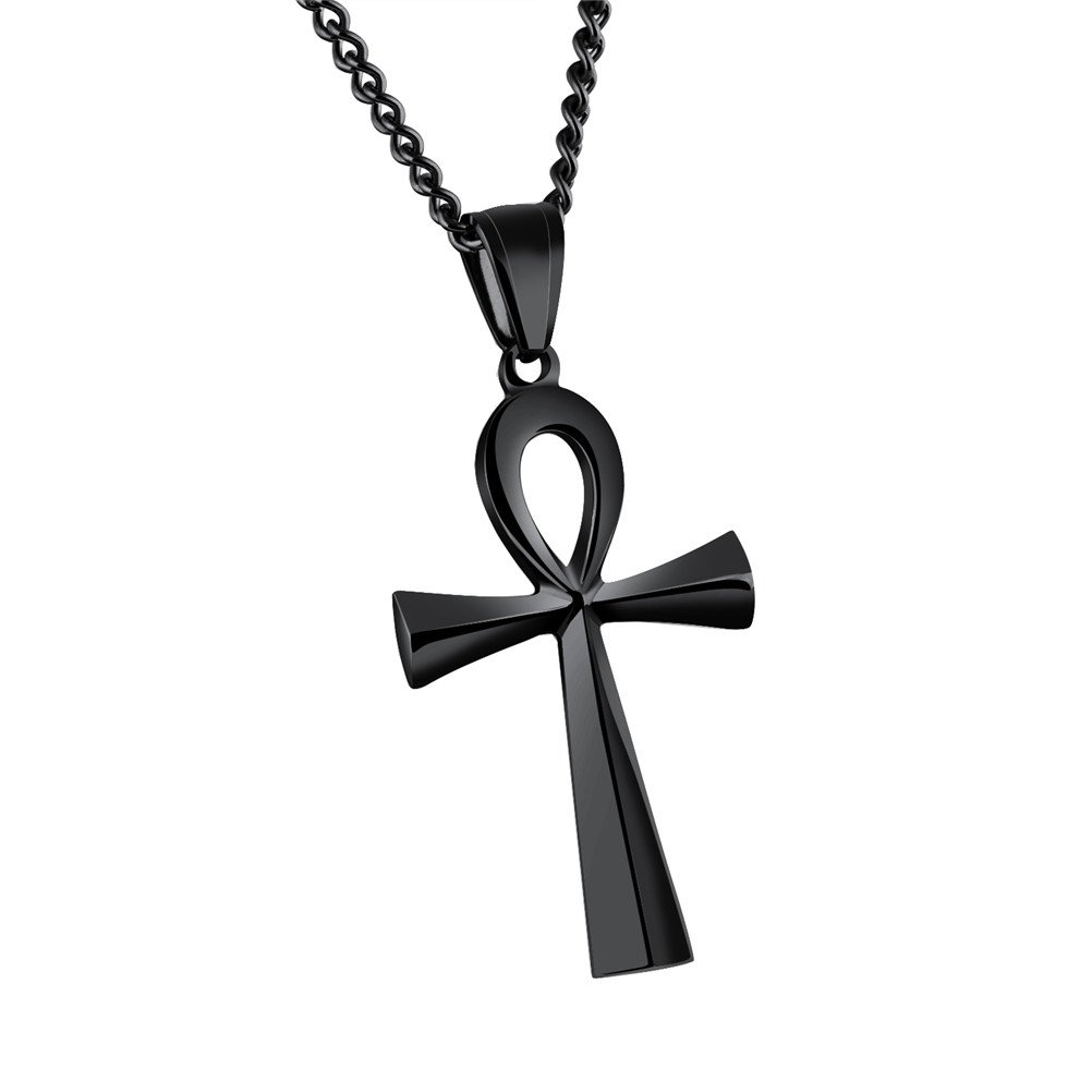 HIJONES Mens Stainless Steel Simple Vintage Egyptian Ankh Cross Pendant Necklace Black โ image 1