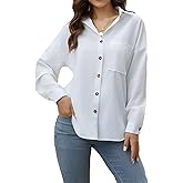 Scacto Women's Button Down Shirts Drop Shoulder Long Sleeve Button Up Shirt with Pocket