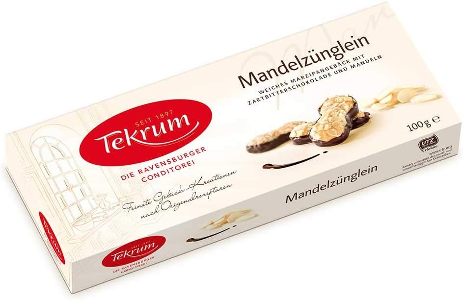 Tekrum Mandelzünglein Soft Marzipan Pastry with Dark Chocolate & Almonds - 4 x 100g (Import)