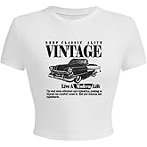 SOLY HUX Women's Graphic Tees Letter Car Print Crop Tops Short Sleeve Crew Neck Summer T Shirt