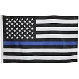 Thin Blue Line Flag - 3X5 Foot with Embroidered Stars and Sewn Stripes - Black White and Blue American Police Flag Honoring Law Enforcement Officers