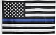 Thin Blue Line Flag - 3X5 Foot with Embroidered Stars and Sewn Stripes - Black White and Blue American Police Flag Honoring Law Enforcement Officers