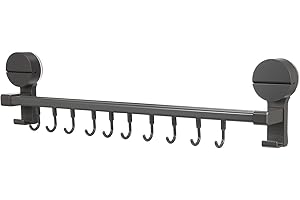 CONGARTENO Punch-Free Sliding Kitchen Utensil Rack with 10 Stainless Steel Hooks, Wall Mounted Hanging Holder