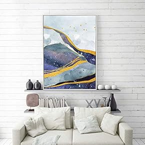 Framed Canvas Home Artwork Decoration Golden Abstract Style Canvas Wall Art for Living Room, Bedroom - 16x24 inches