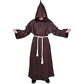 Myir JUN Monk Robe Medieval Friar Monk Priest Hooded Robe Cloak Halloween Tunic Hooded Uniform Monk Costume Cosplay Costume
