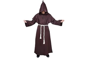 Myir JUN Monk Robe Medieval Friar Monk Priest Hooded Robe Cloak Halloween Tunic Hooded Uniform Monk Costume Cosplay Costume