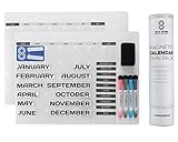 TWIN PACK Magnetic Dry Erase Whiteboard Monthly Calendar Planner – To Do, Grocery List, Organizer, Meal Plan, Chores – Kitchen Fridge Office - 4 Fine Tip Markers, 12 Month and 10 Task List Magnets