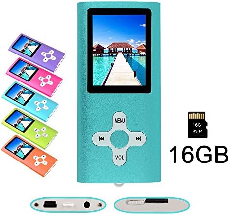 RHDTShop MP3 MP4 Player with a 16 GB Micro SD card, Support UP to 32GB TF Card, Portable Digital Music Player / Video / Media Player / FM Radio / E-Book Reader, Ultra Slim 1.7” LCD Screen, Blue