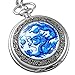 VIGOROSO Men's Quartz Pocket Watch Vintage Blue Dragon Enamel Ceramic Steampunk Silver Pendant in Box