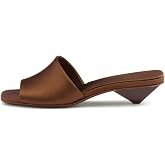 Fuazuzu Kitten Heels Mules for Women, Satin Peep Square Toe Slingback Slip On Sandals for Dressy Casual
