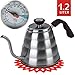 Wonder Sky Stainless Steel 1.2L Black Pour Over Coffee Kettle with Thermometer for Precise Temperature Control - 5 Cup Stovetop Teapot - FREE Silicone Coaster