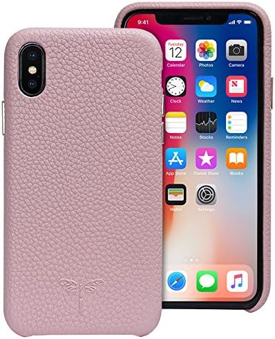 iPhone X Case Leather, iPhone X case [Support Wireless Charging] YUNCE Premium Genuine Cow Leather with New Slim Design Hard Case Cover Fit for Apple iPhone X/iPhone 10 - Pink